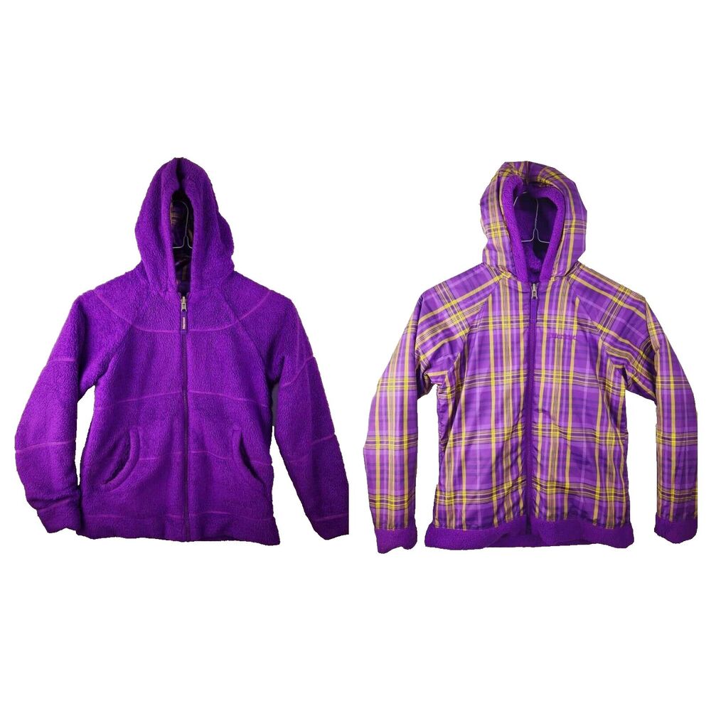 Marmot Girls L Reversible Jacket Purple Plaid Waterproof Sherpa Fleece